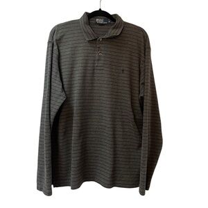 Men's Polo by Ralph Lauren Gray Blue Stripe Long Sleeve Polo Top
Size: XL